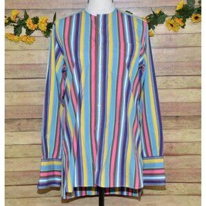 Ralph Lauren Rainbow Stripe Collarless Button Dress Shirt Ladies 8 French Cuffs